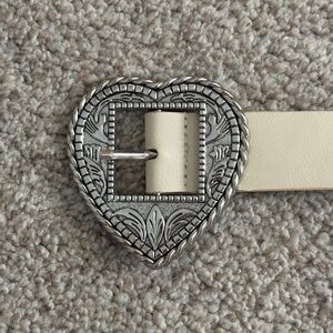 Heart-Shaped Silver Buckle Cream Belt